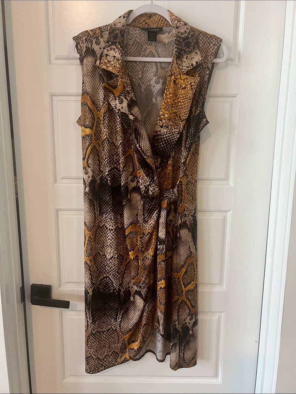Ashley Stewart Sleeveless Snake-Print Dress in Brown & Gold